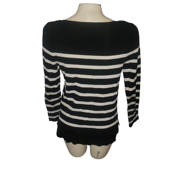 Zara Black & White Striped Knit Top With Long Sleeves & Side Slits - Womens Size - Picture 3 of 7